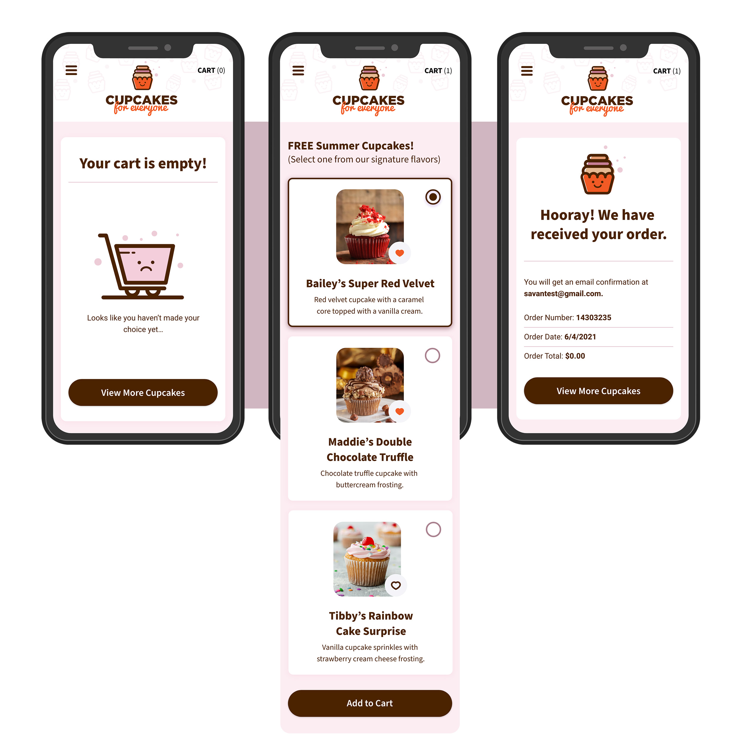 Cupcakes for Everyone Mobile Screens