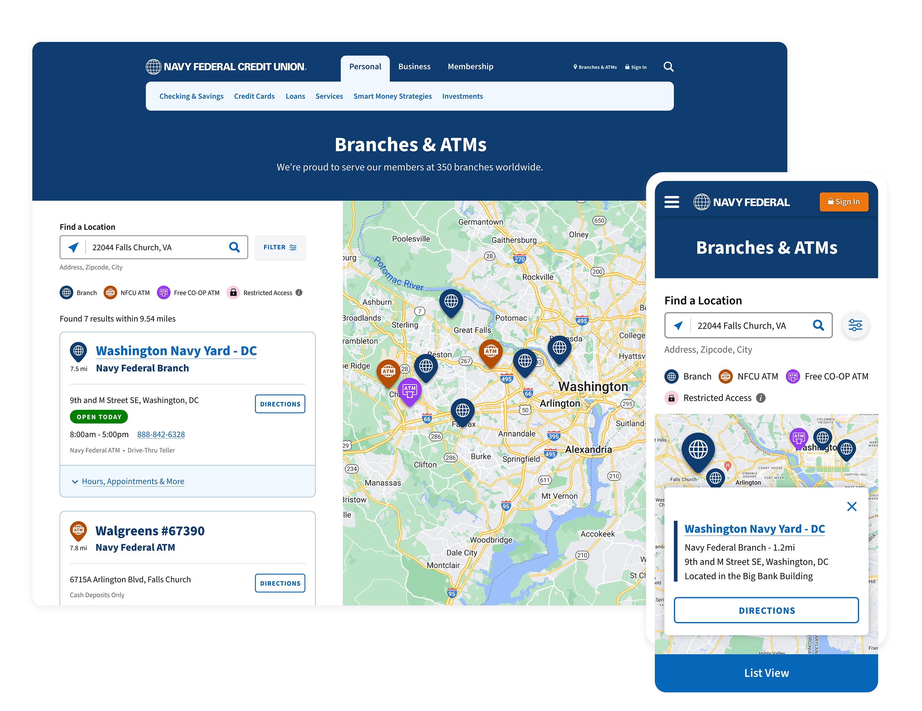 Branch Locator Desktop and Mobile Screens