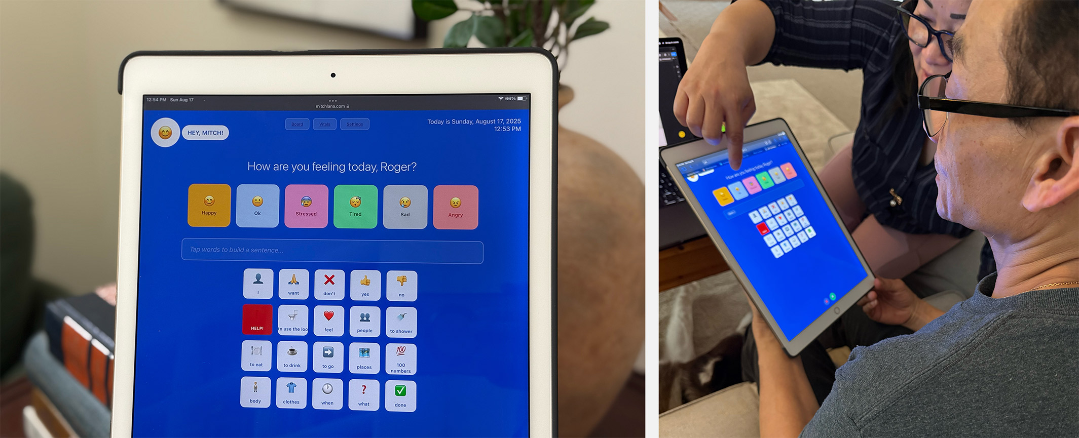 Family and care professionals during device trials with iPad