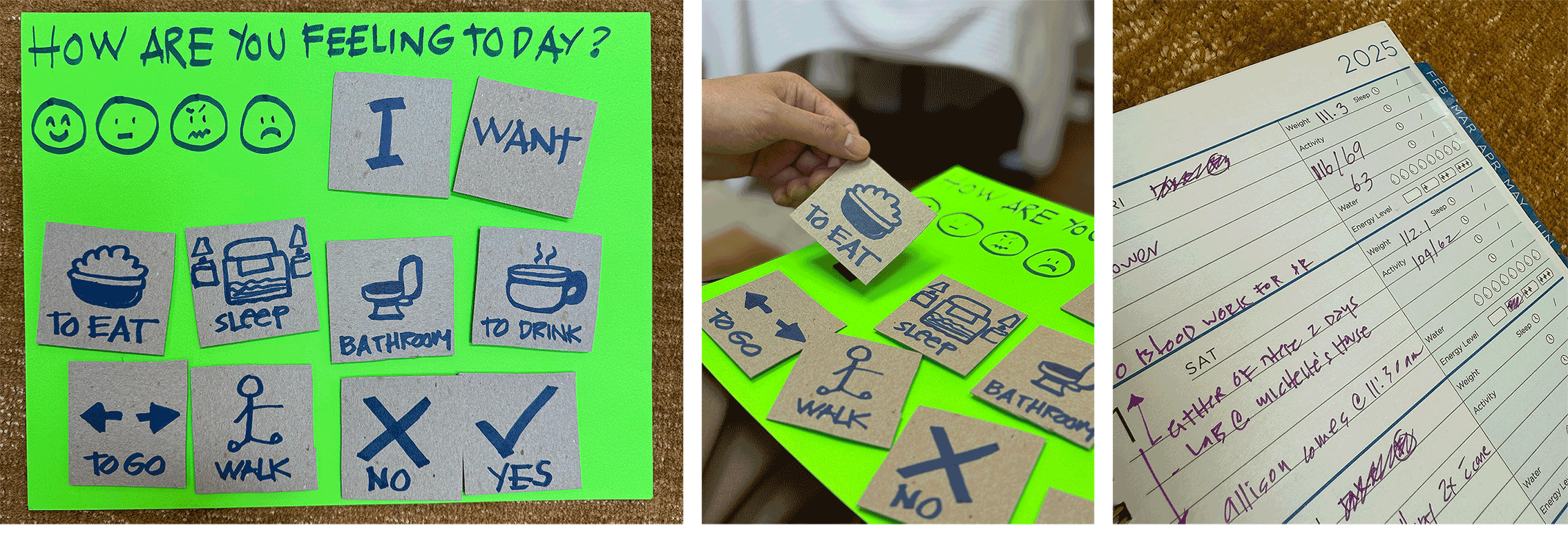 Communication Board with Core Vocabulary Text and Diary Tracker