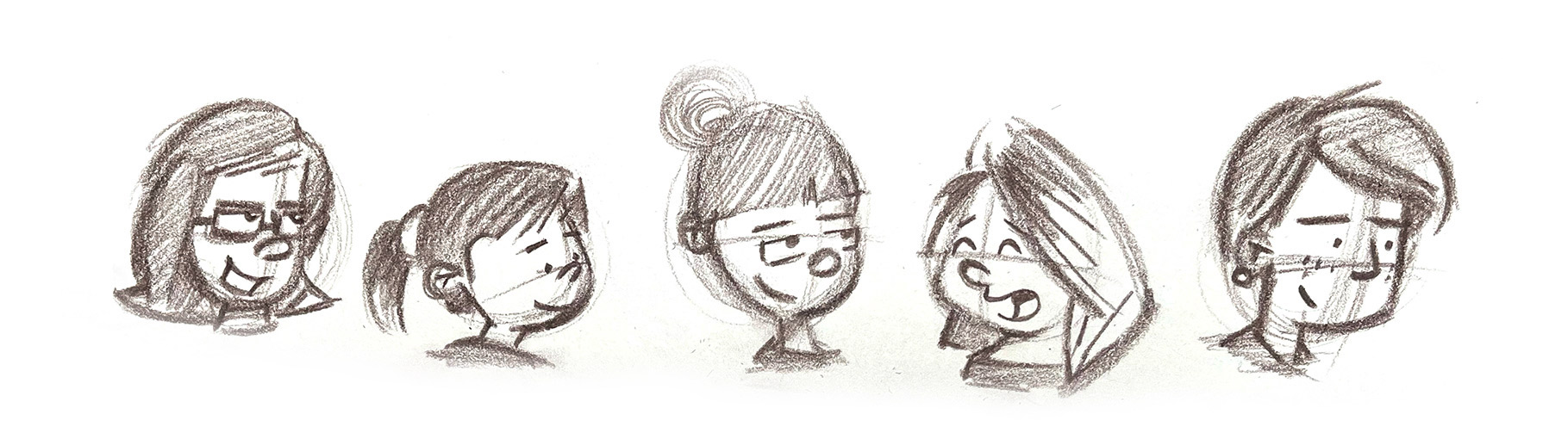 Character pencil sketches of women's faces