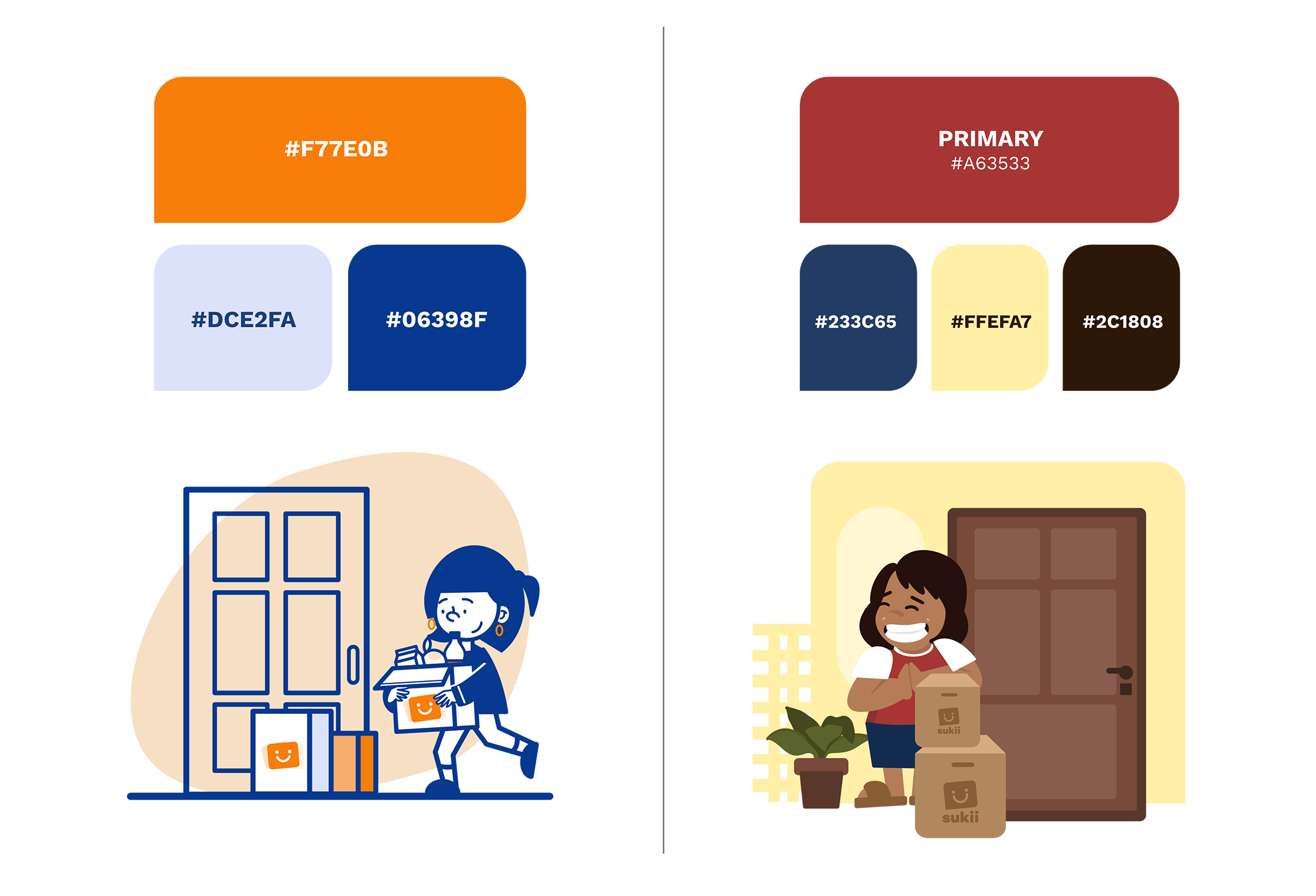 Sukii illustration before and after color direction and style